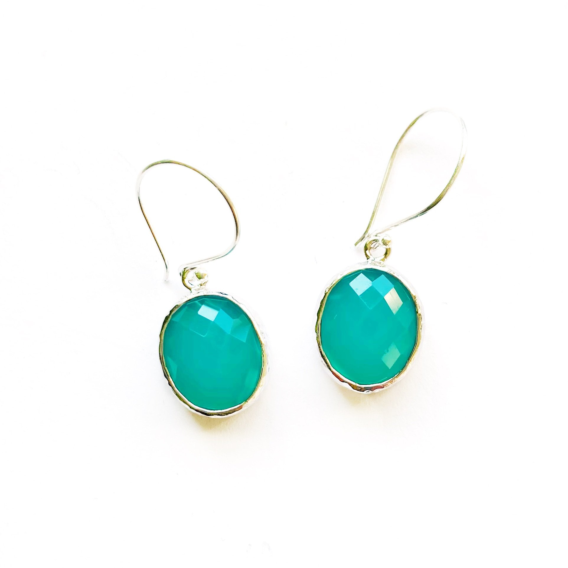 Handmade Sterling Silver Oval Rhodium plated turquoise earrings That Girl in Green