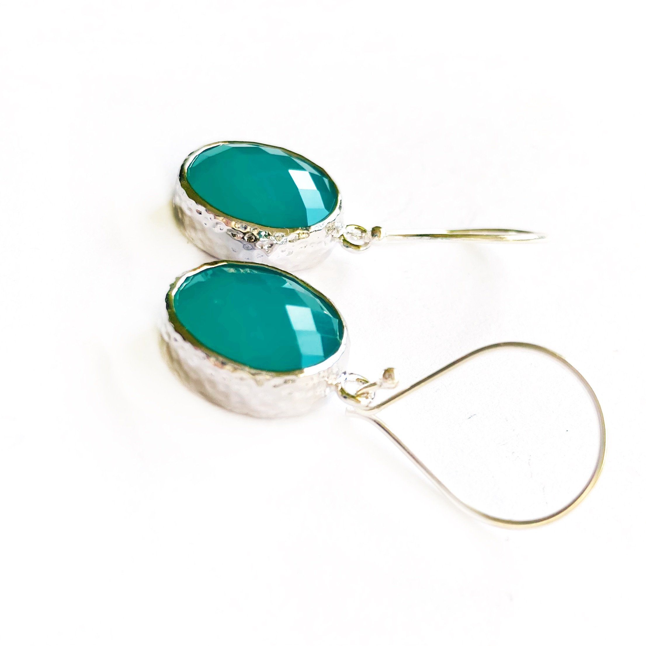 Handmade Sterling Silver Oval Rhodium plated turquoise earrings That Girl in Green