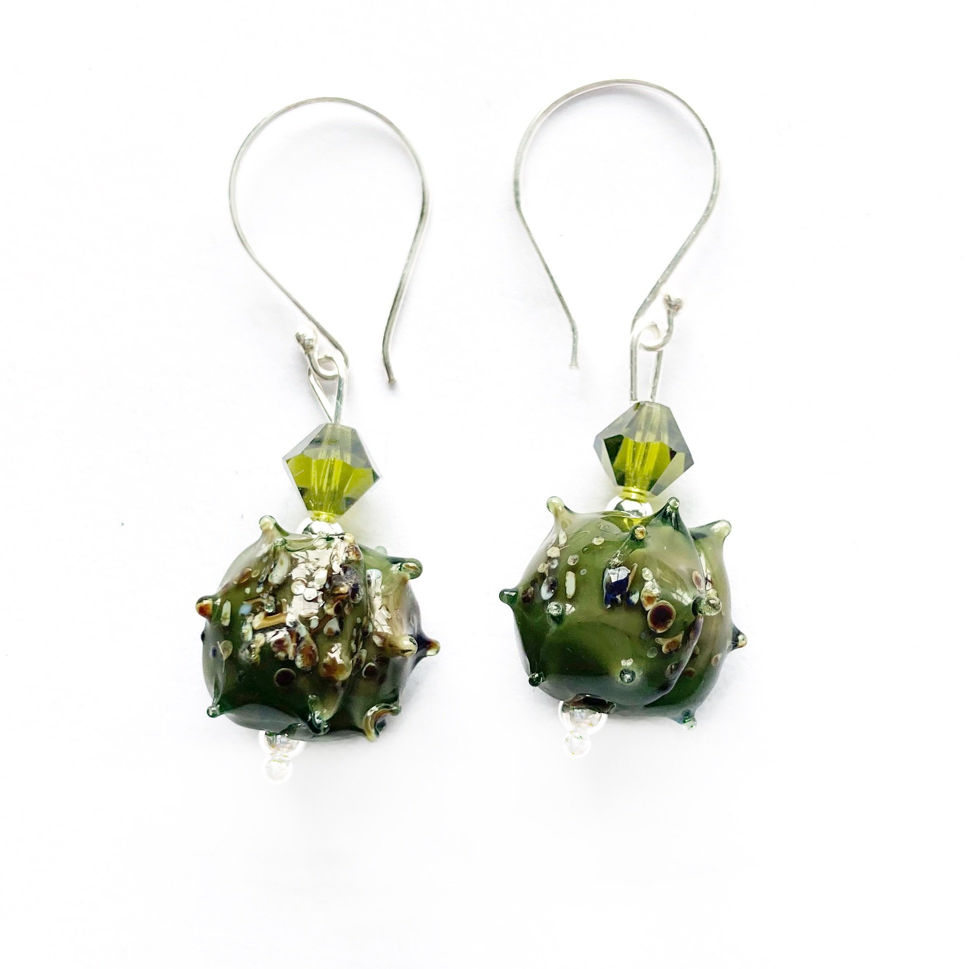 Handmade Lampwork Glass Conker Sterling Silver Earrings That Girl In Green