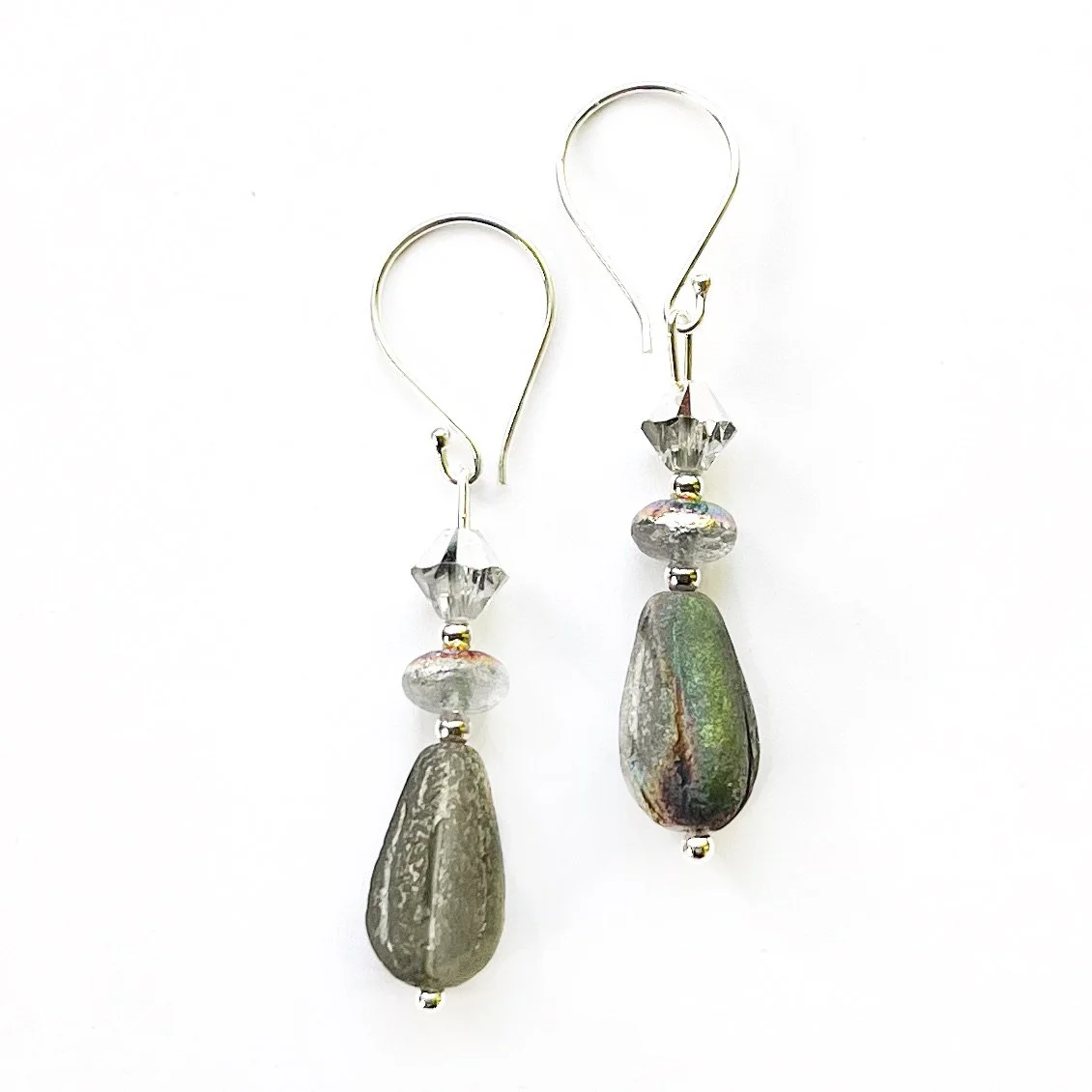 Handmade Glass Platinum Sterling Silver Earrings That Girl In Green