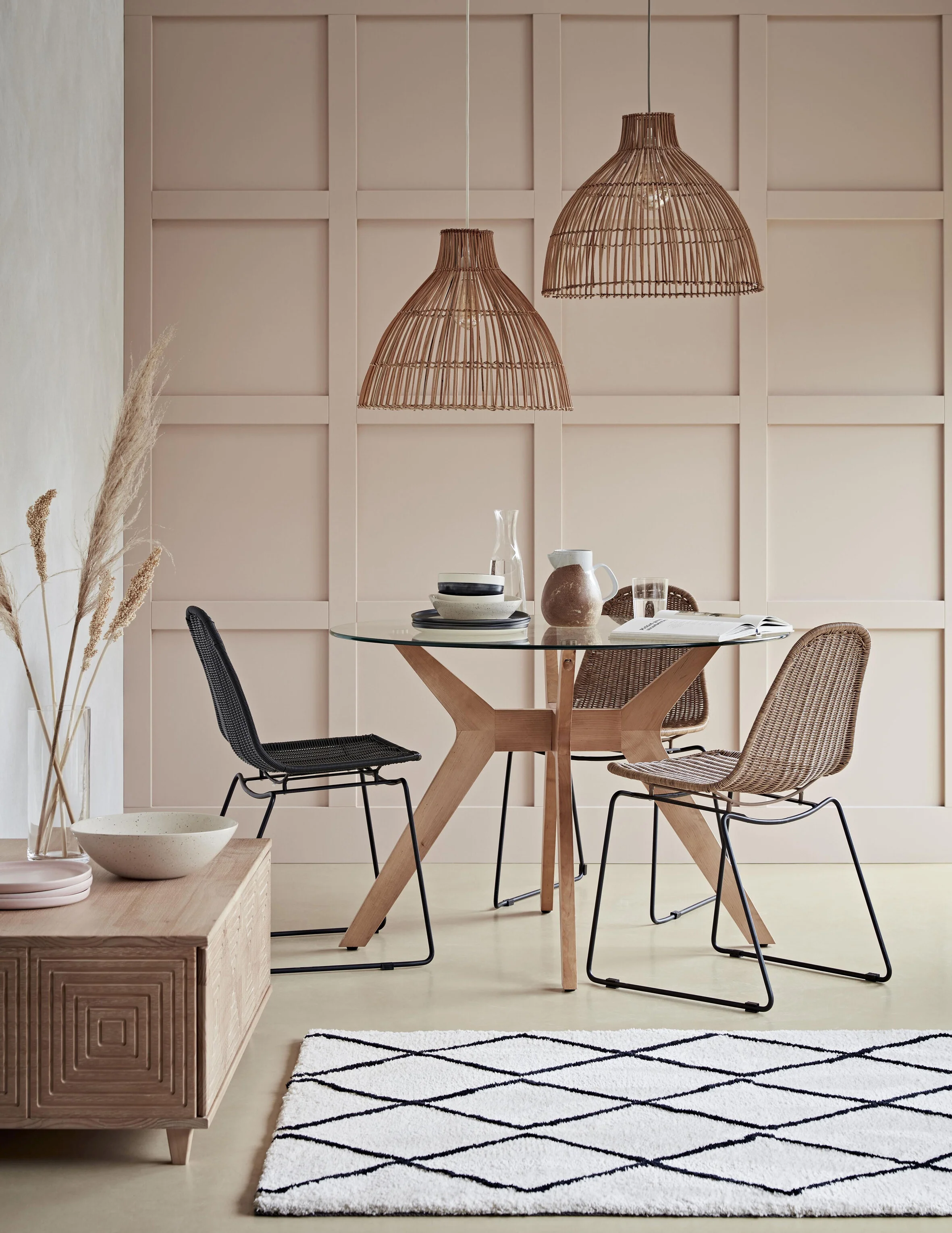 2. Habitat Zela Glass 4 Seater Dining Table in Natural Wood €210