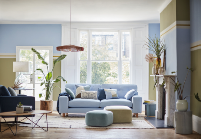 5. DFS Java Four-Seater Velvet Sofa in Bright Skies Dulux Colour of the Year 2022 €935.47 