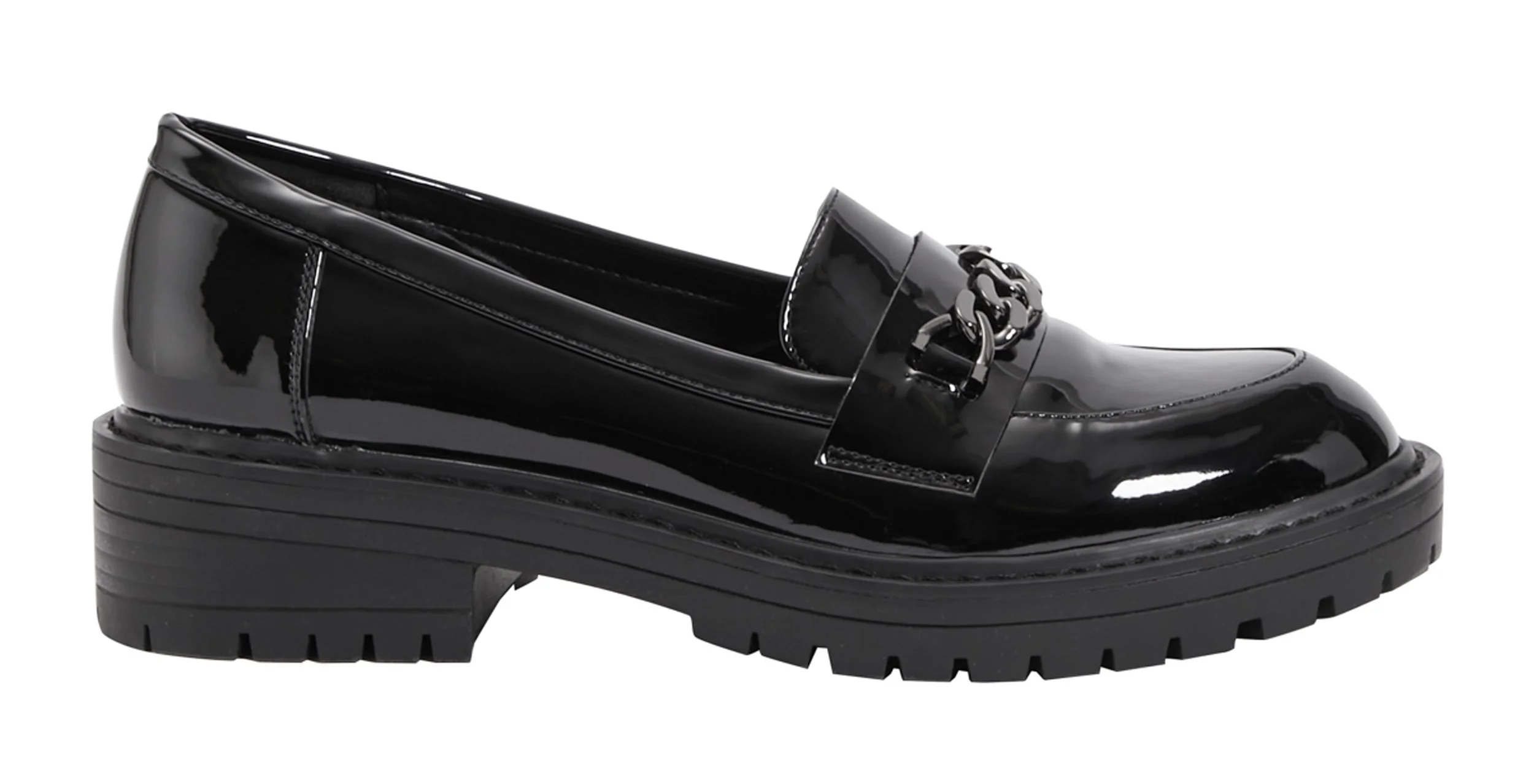 4&gt; TU At Sainsbury’s Black Patent Chunky Chain Loafers €21