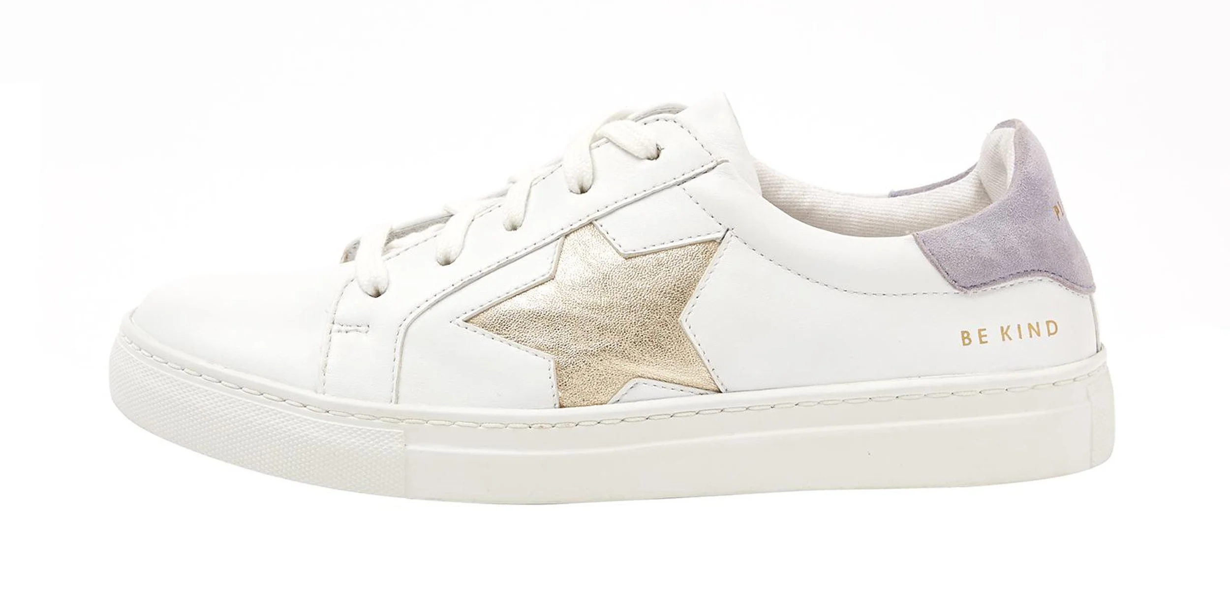 1&gt; Oliver Bonas Gold Star &amp; Lilac Panel Leather Lace Up Trainers €84