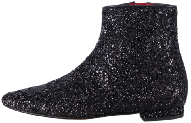 4&gt;NICKI HOYNE Flat Point Toe Ankle Boot Glitter Black €250