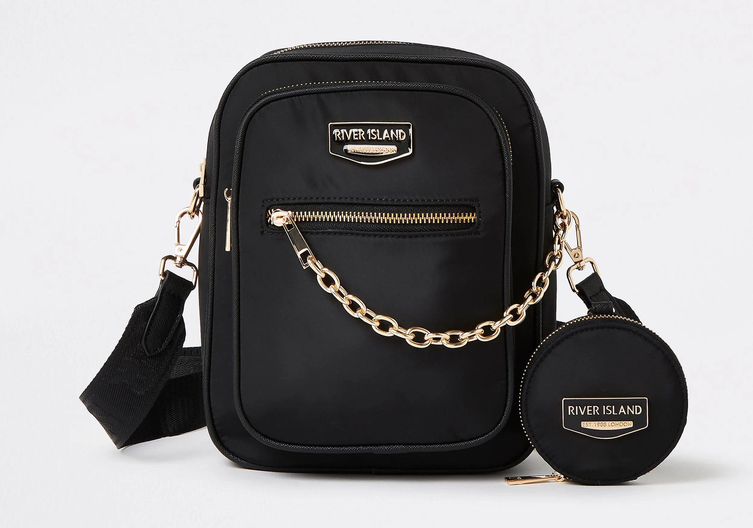 RIVER ISLAND Black Chain Detail Cross Body Bag €51