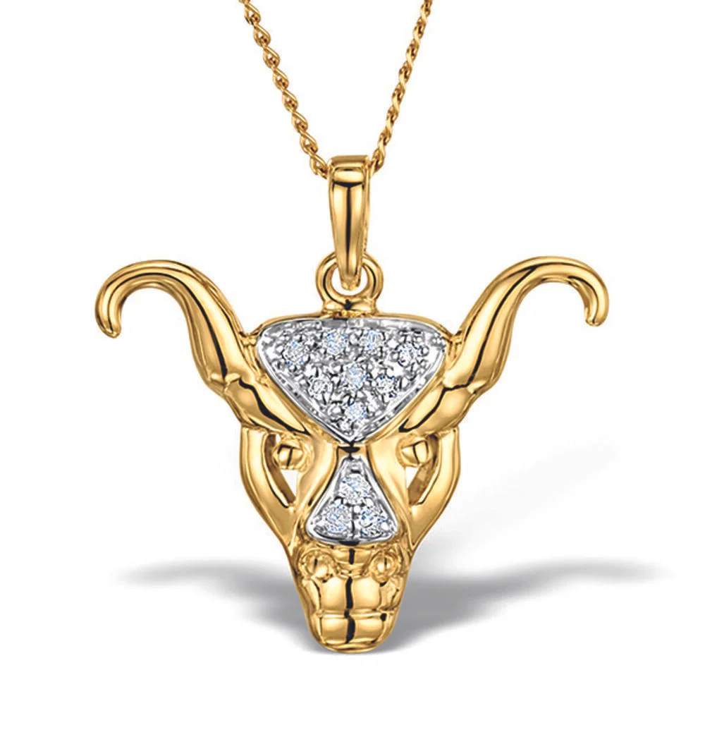 THE DIAMOND STORE 9K Gold Diamond Taurus Pendant Necklace 0.06ct €241.80