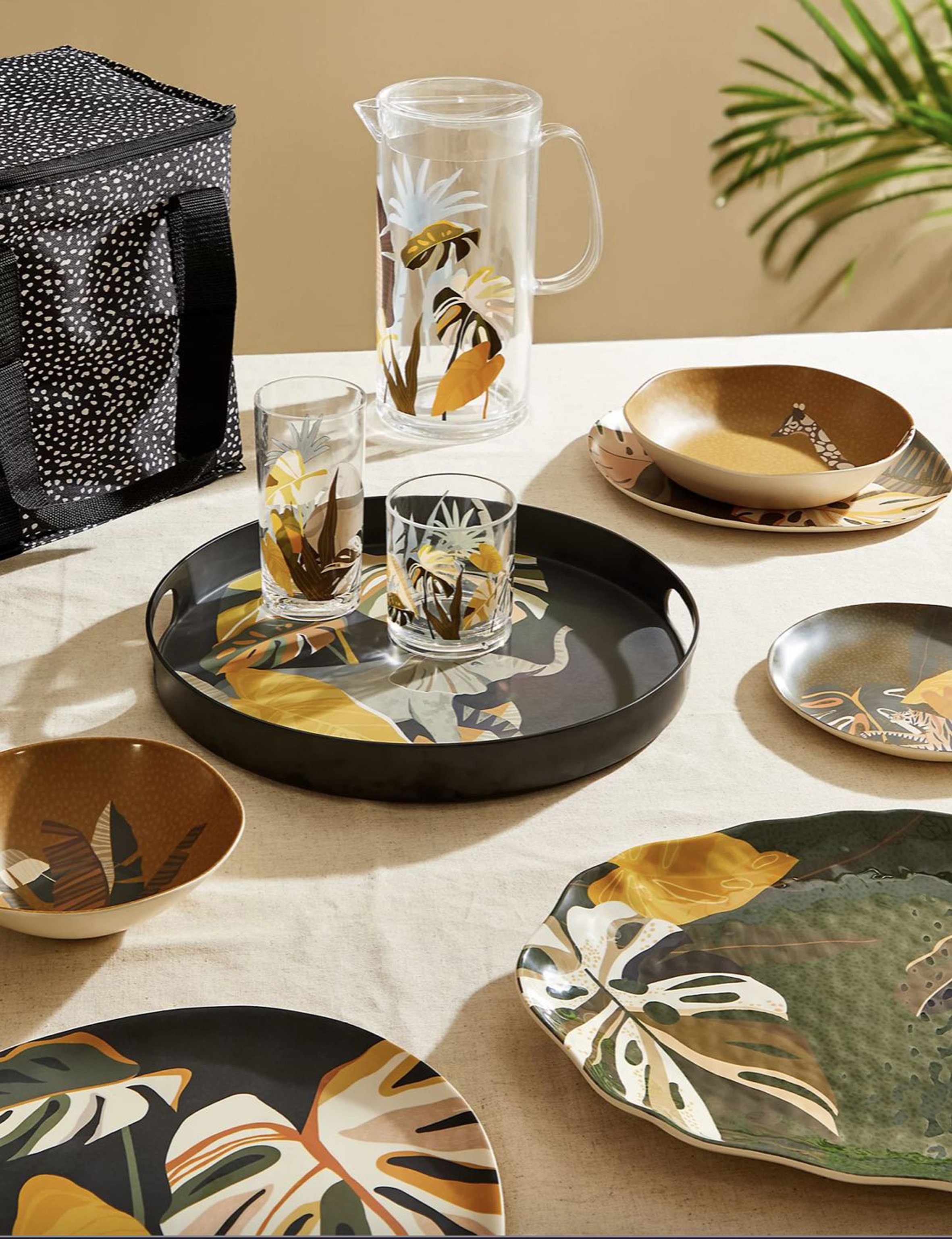 M&amp;S Collection Jungle Picnic Collection: Set of 4 Jungle Picnic Tumblers €14.09; Set of 4 Picnic Dinner Plates €17.61; Set of 4 Picnic Pasta Bowls €17.61 and Picnic Serving Platter €14.09