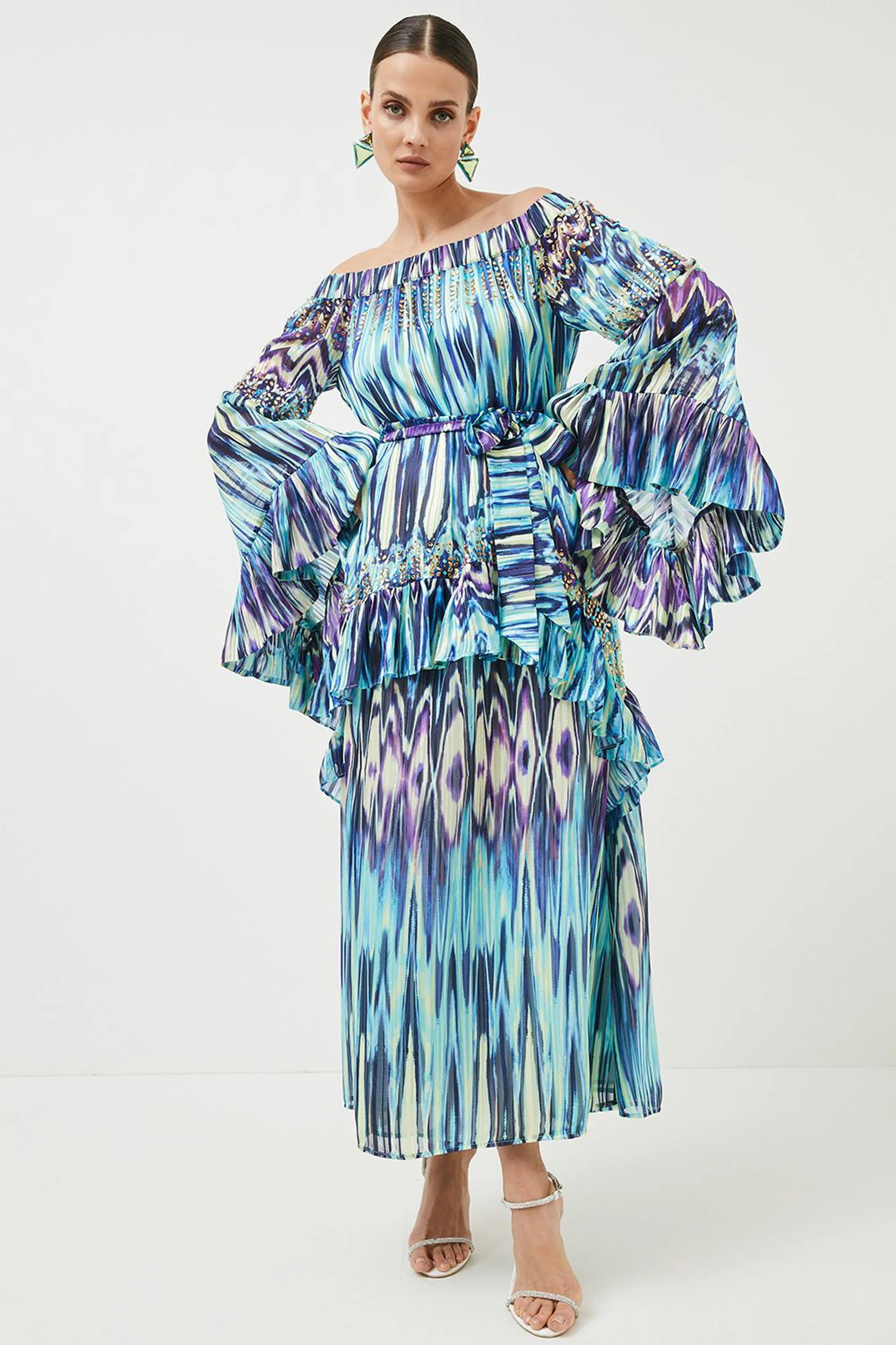Karen Millen Tie Dye Studded Woven Bardot Drama Maxi Kimono €389,