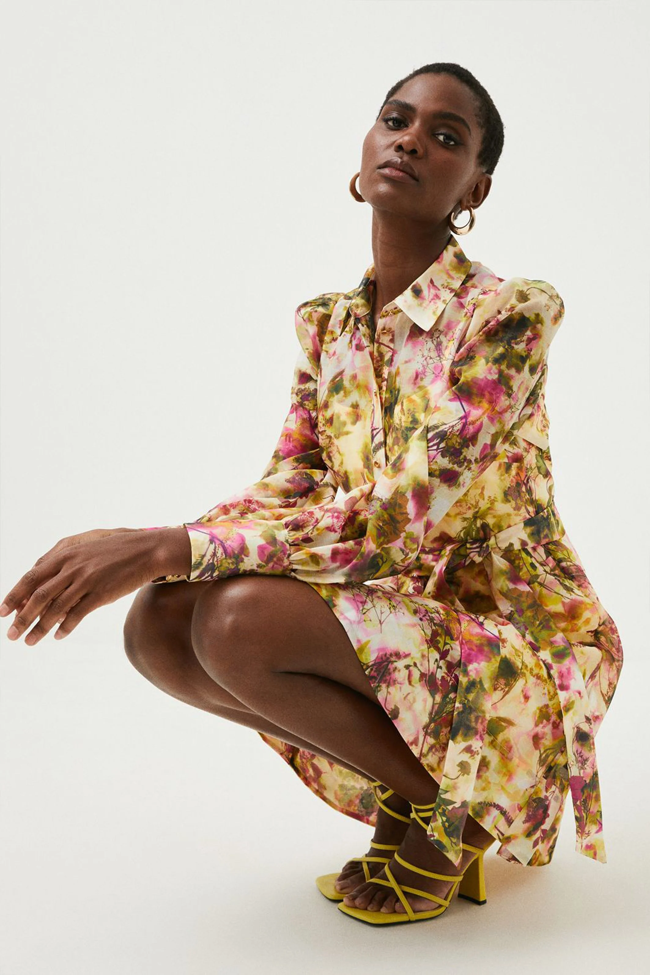 Karen Millen Floral Organdie Woven Short Mini Shirt Dress €195
