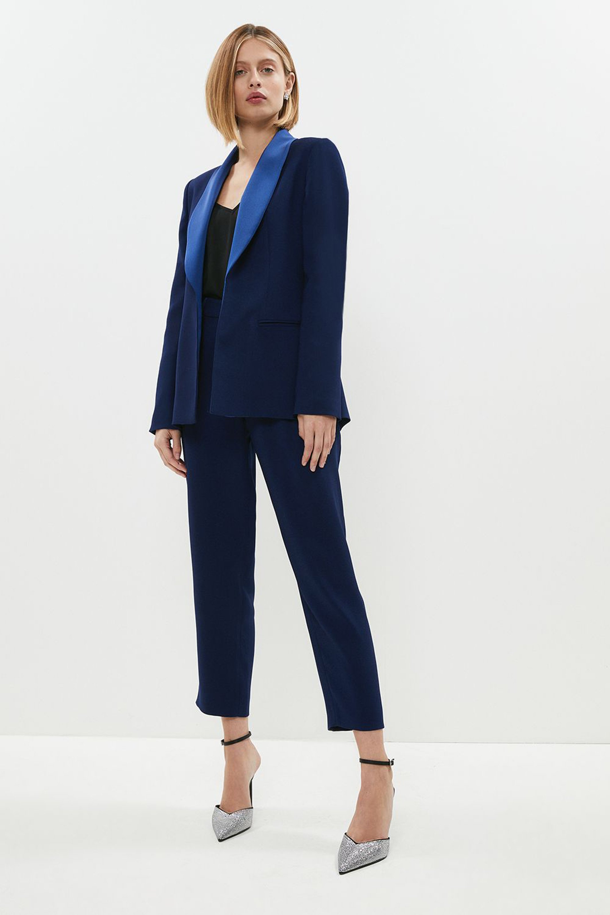 Coast Premium Edge To Edge Tuxedo Blazer in Navy €209; Premium Tuxedo Trouser with Satin Detail €145,