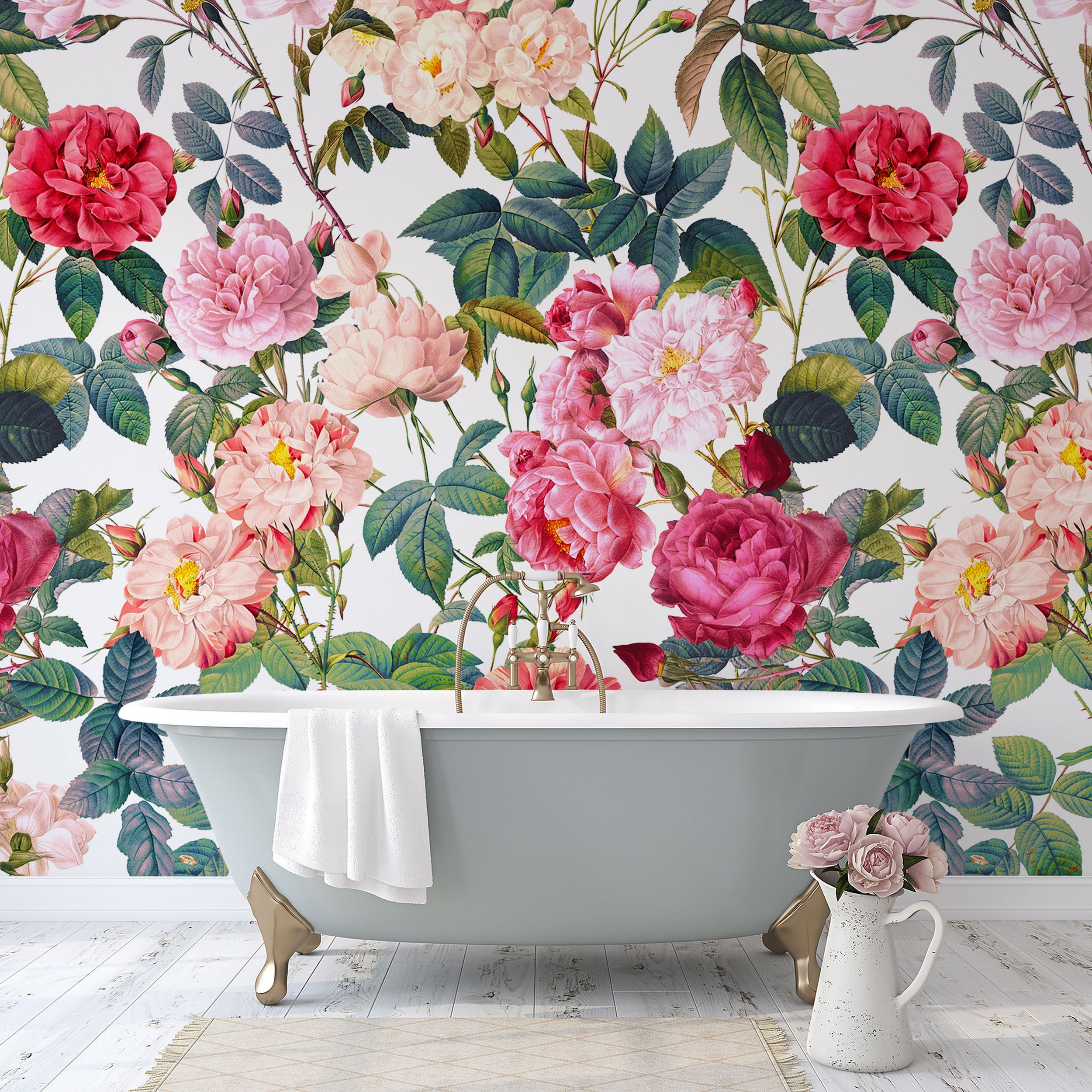 10. Floral Wallpaper Mural by Burcu Korkmazyurek in Pretty Rose Garden from €40.94 (per square metre), 