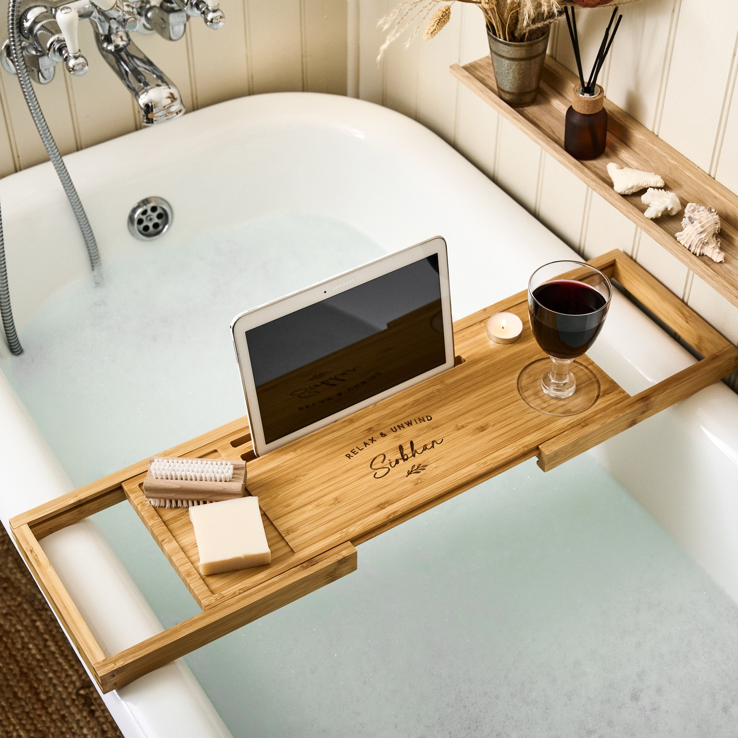 1.SUNDAY'S DAUGHTER Personalised Engraved Wooden Bath Caddy €52.82