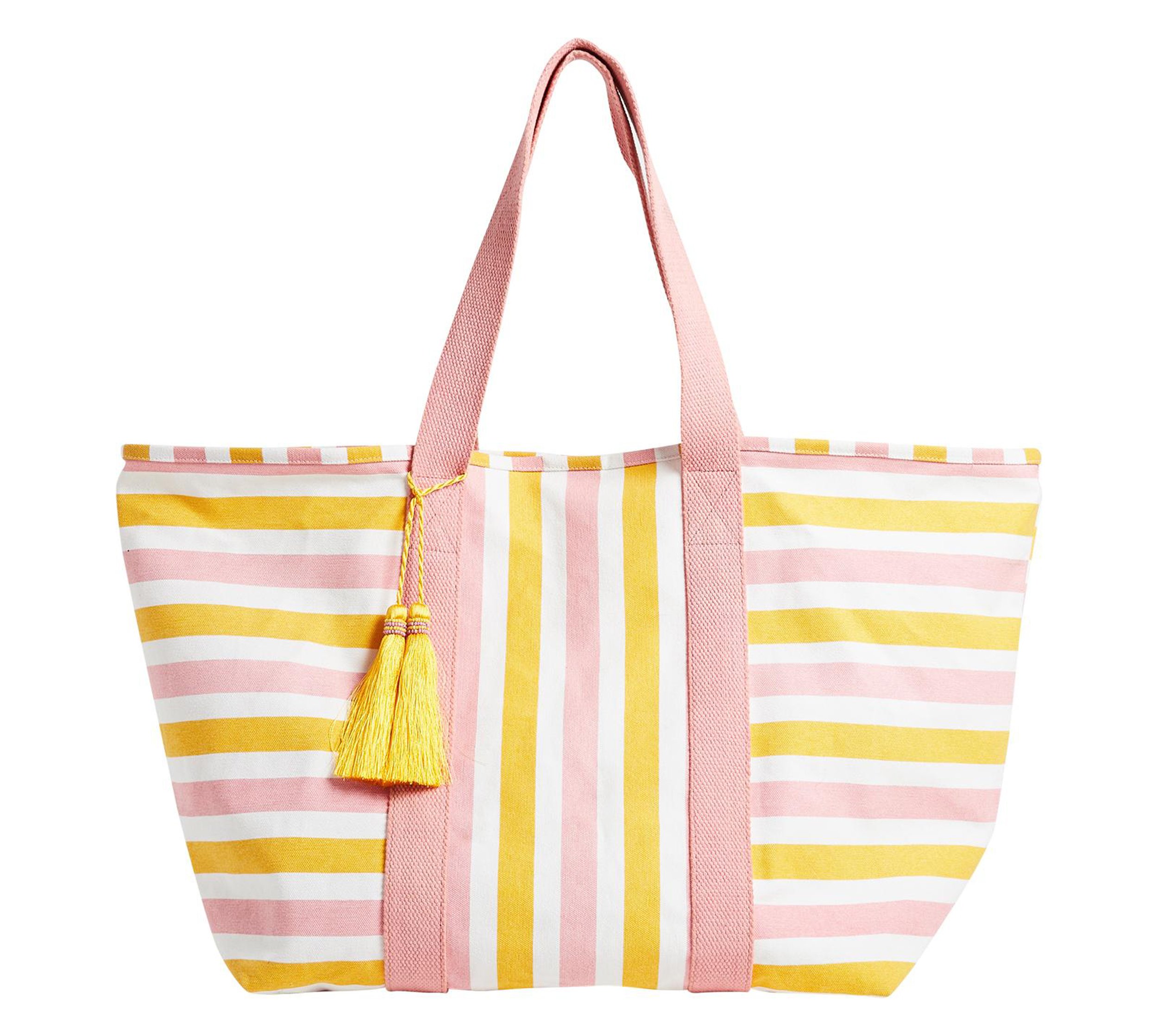 Oliver Bonas Striped Yellow &amp; Pink Canvas Cotton Shopper Bag €38.50, 