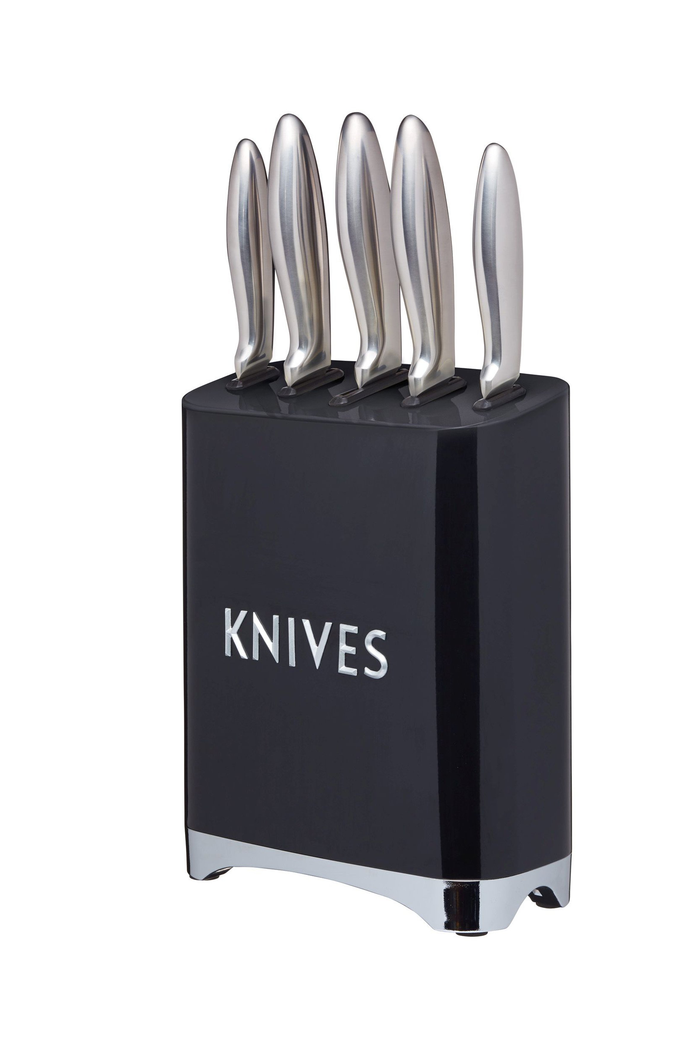 3. LOVELLO KitchenCraft Retro 5-Piece Stainless Steel Knife Set and Knife Block – Midnight Black €64.62,  