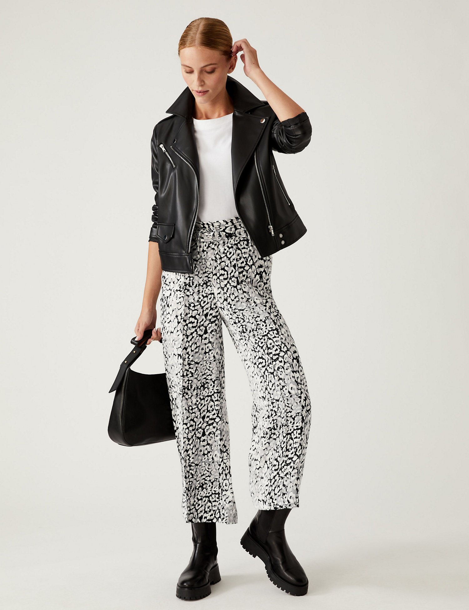 M&amp;S Collection Animal Print Wide Leg Cropped Trousers €42