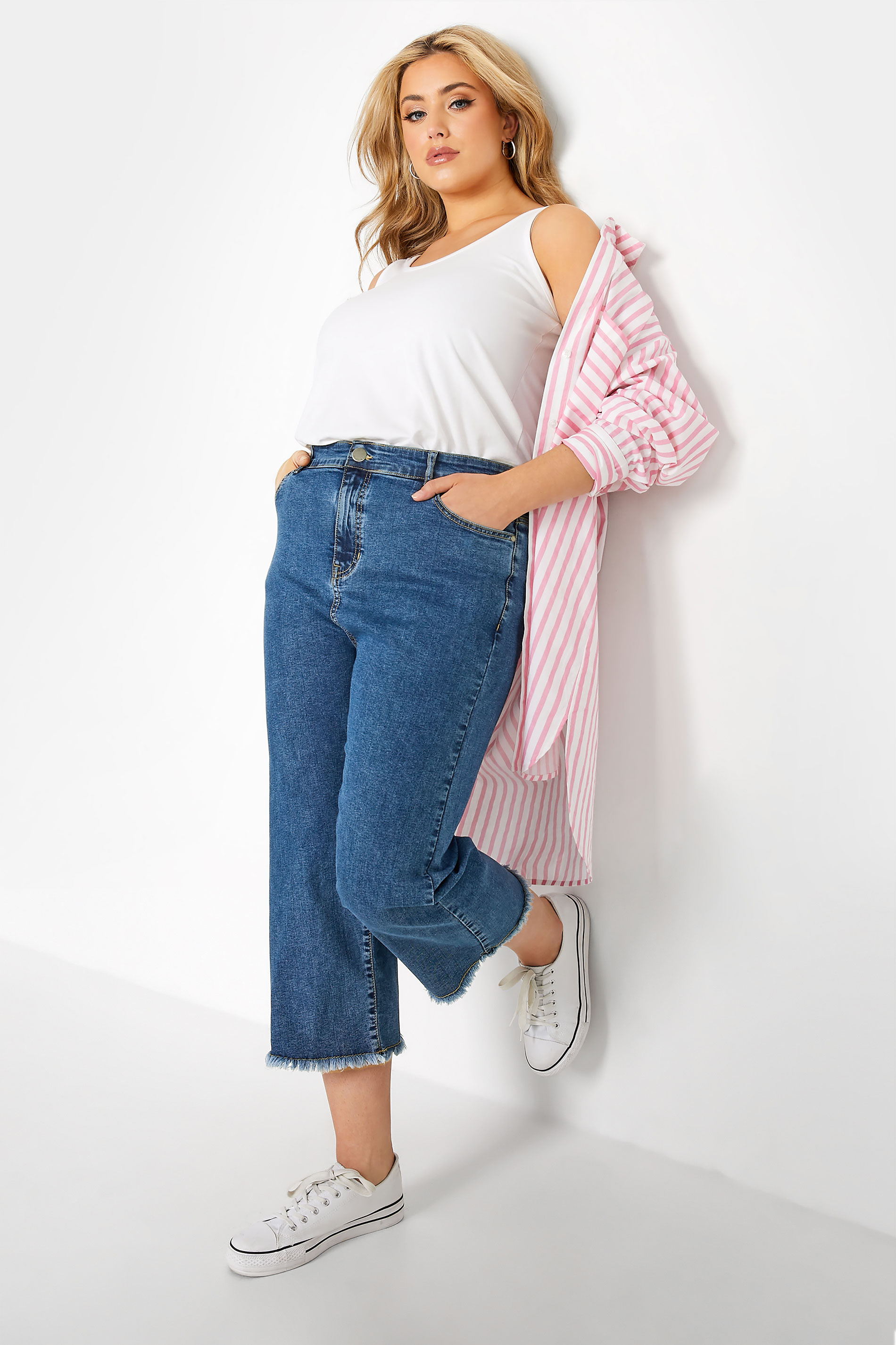 Yours Clothing Curve Blue Stretch Wide Leg Cropped Jeans €38