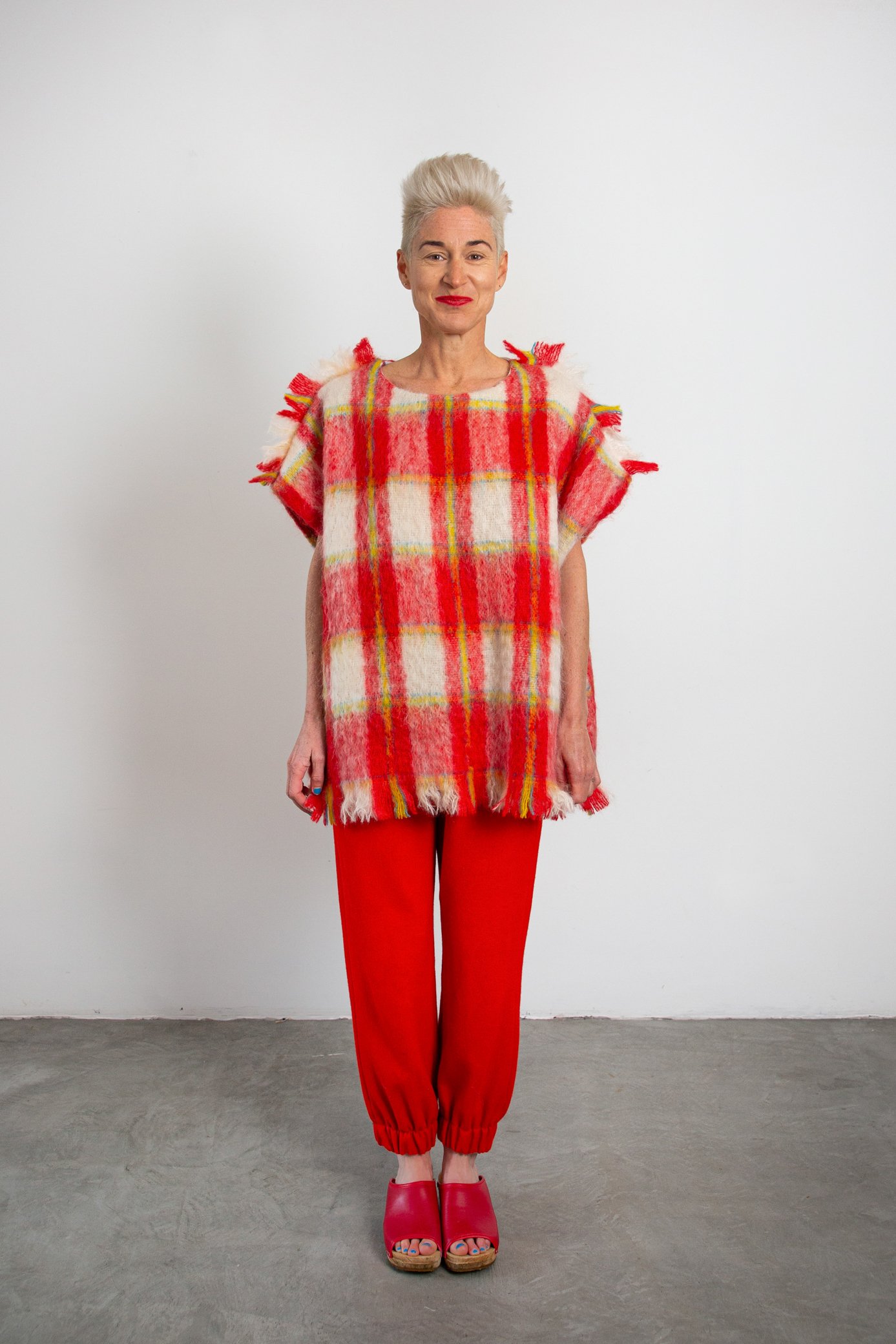 Aoibheann modelling The Tweed Project_s Red _ White Tartan Tassled Smock Top With Tassles.jpg