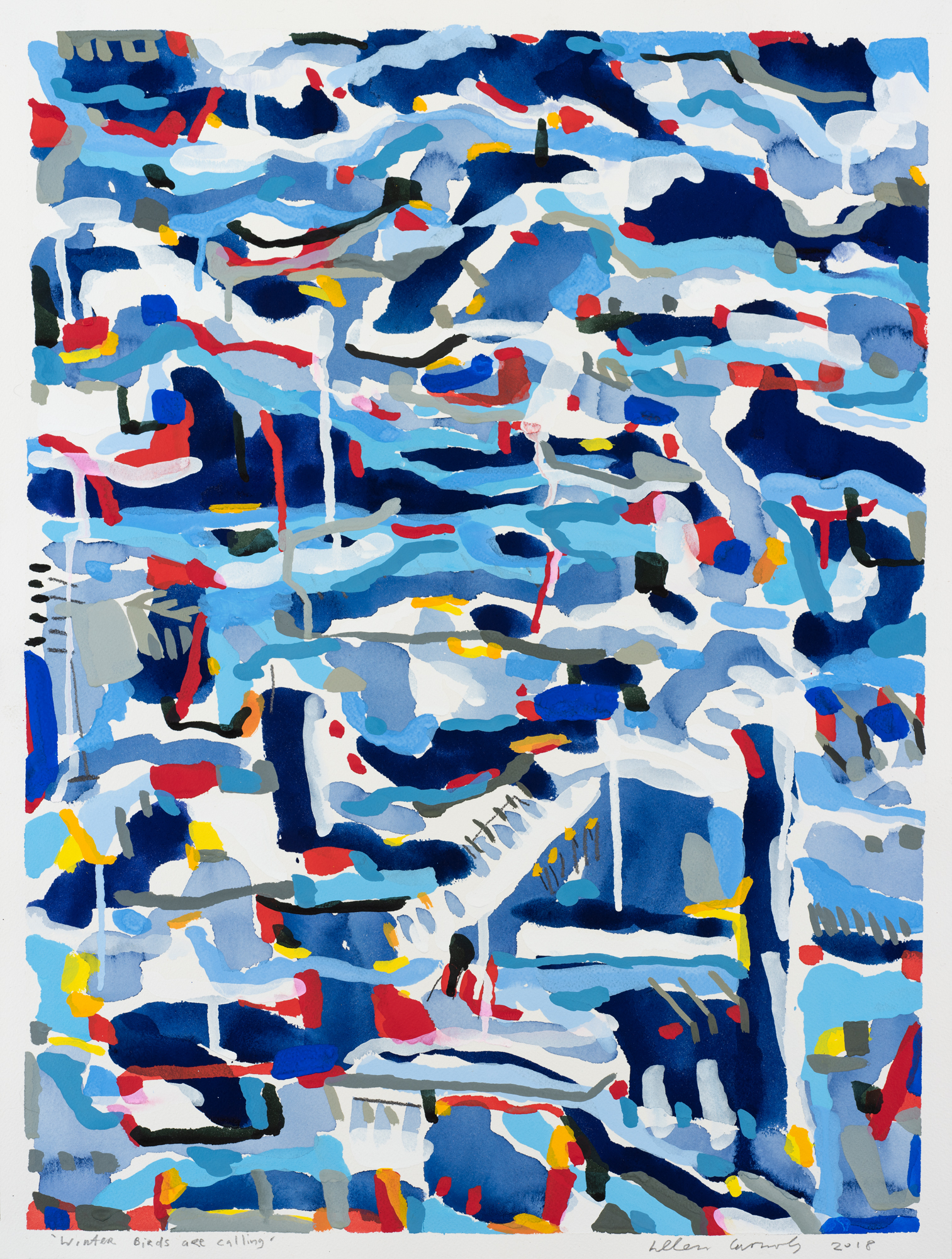 Winter Birds Are Calling 2018. 46cm x 61cm - Gouache on 300gsm watercolour paper.