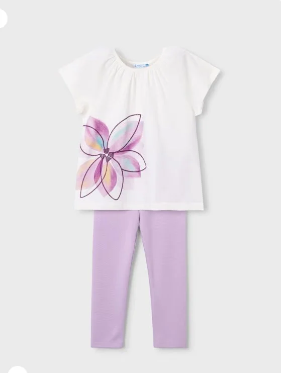 Mayoral- White/lilac flower legging set