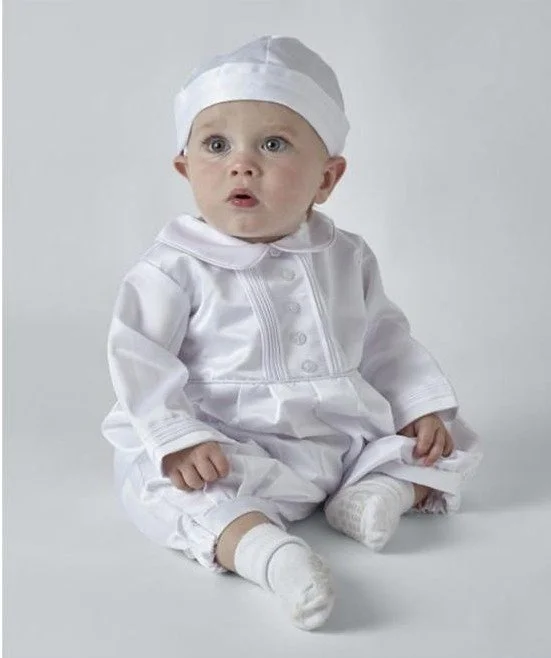 Sevva Collection- Micheal White Satin Romper with cap