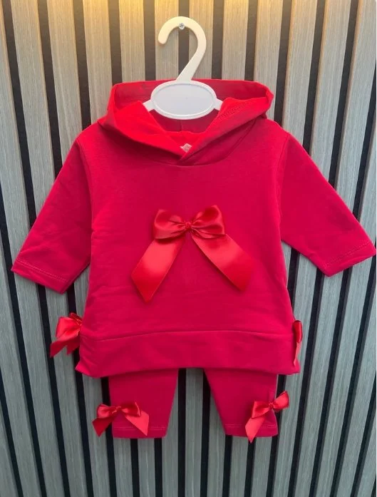 Kleo kids- Red bow jogger set with hood