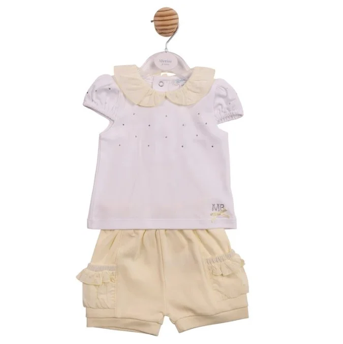 Mintini baby- Lemon & white top and short set