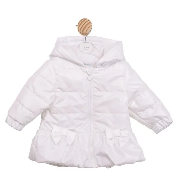 Mintini baby- White pearlized coat with bows