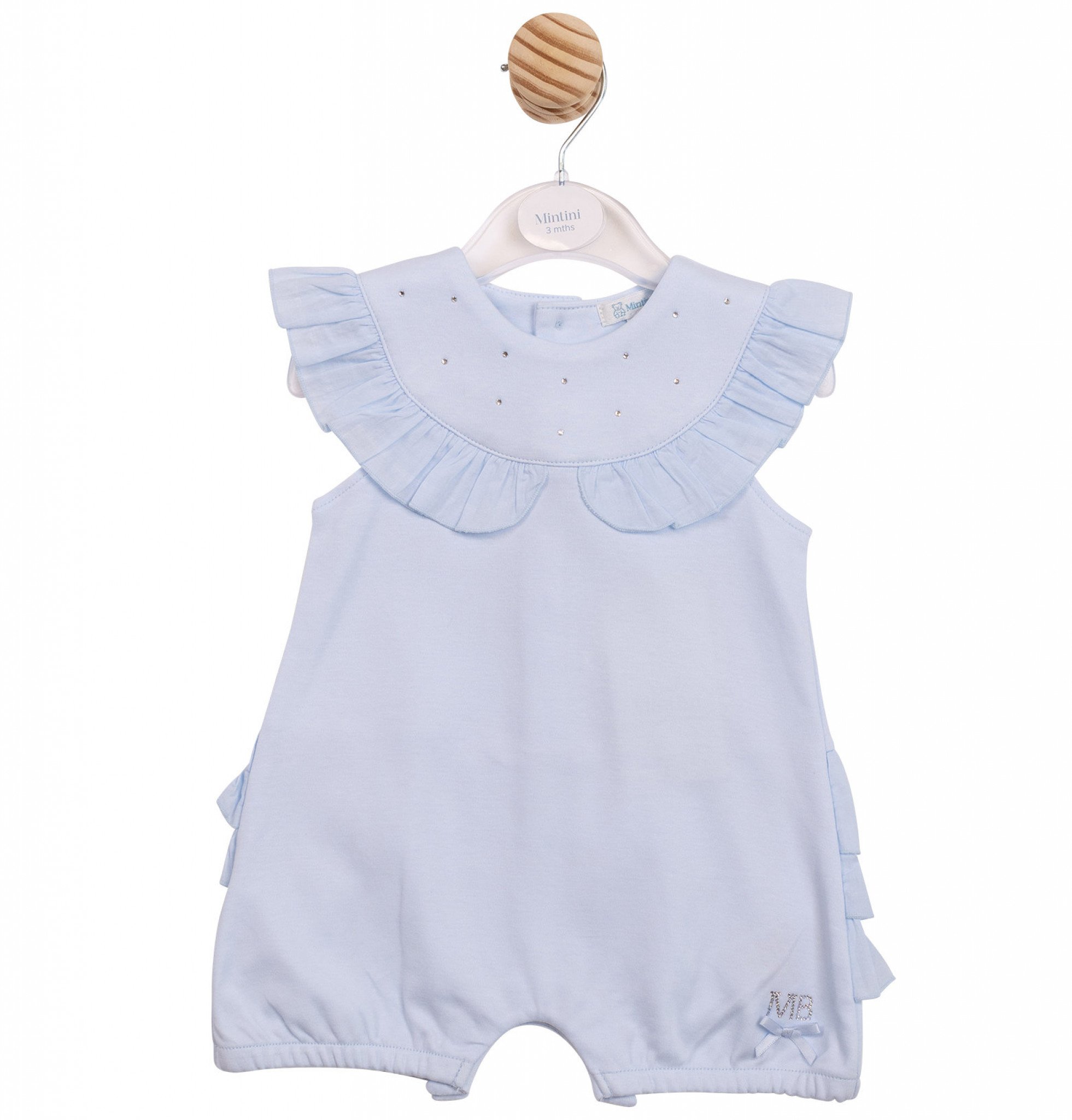 Mintini baby- Blue frill diamante Romper