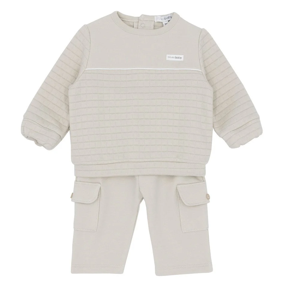 Blues baby- Beige crew neck sweatshirt & trouser set