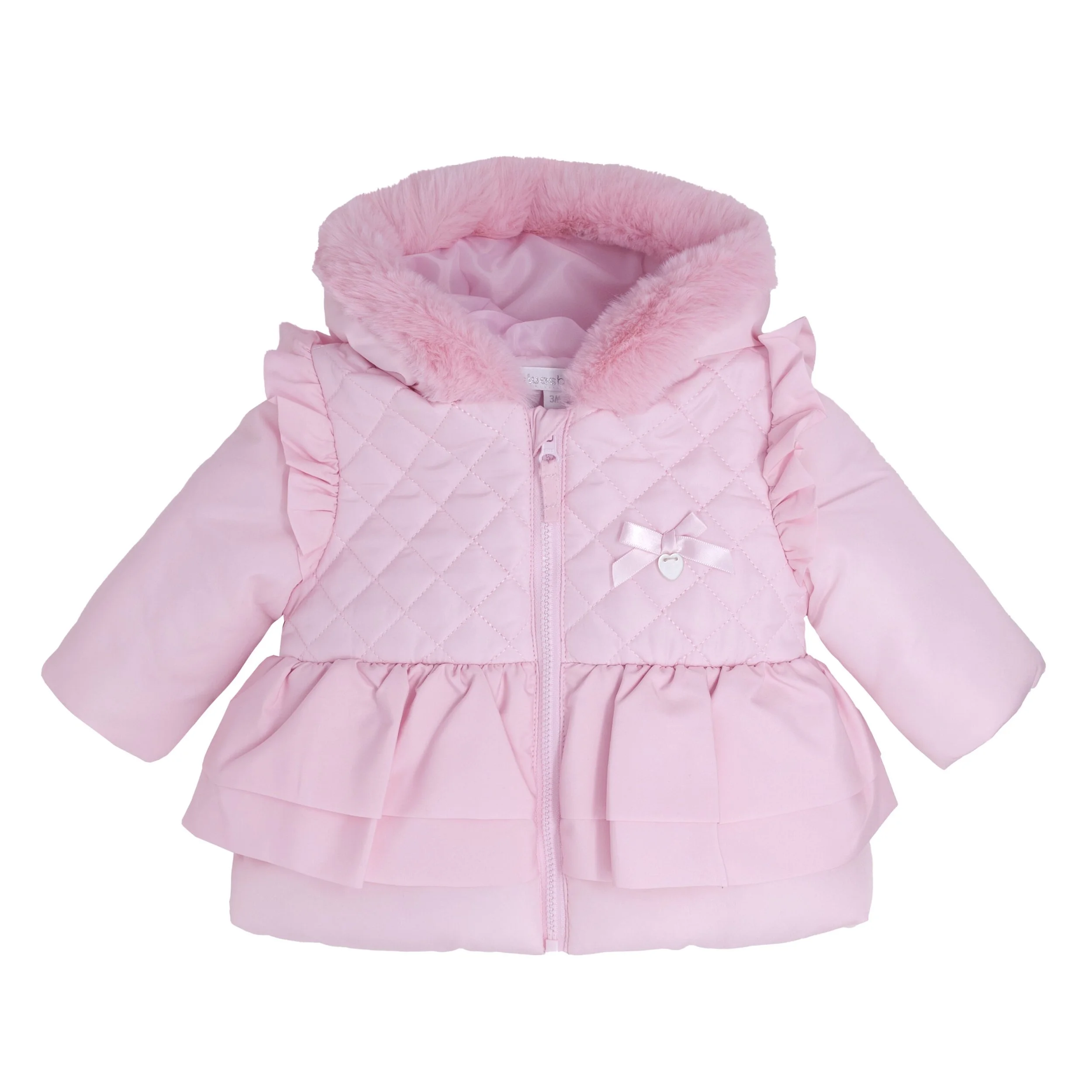 Blues baby-  Pink quilted jacket  with fur trim hood