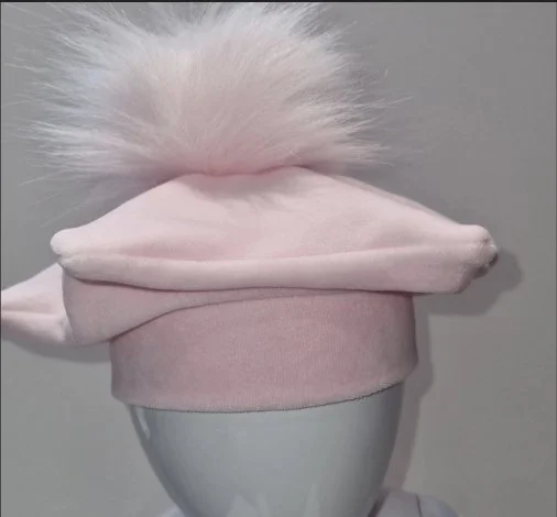 Cutie Kins- Pink velour fur pom star hat