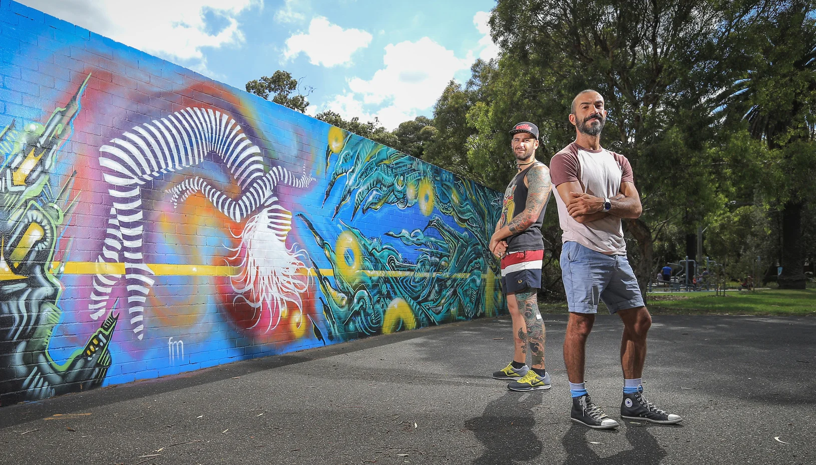 Was fortunate enough to get commissioned by City of Port Phillip to create art work with talented graffiti artist, Paul Round. PICTURED me with Paul Round