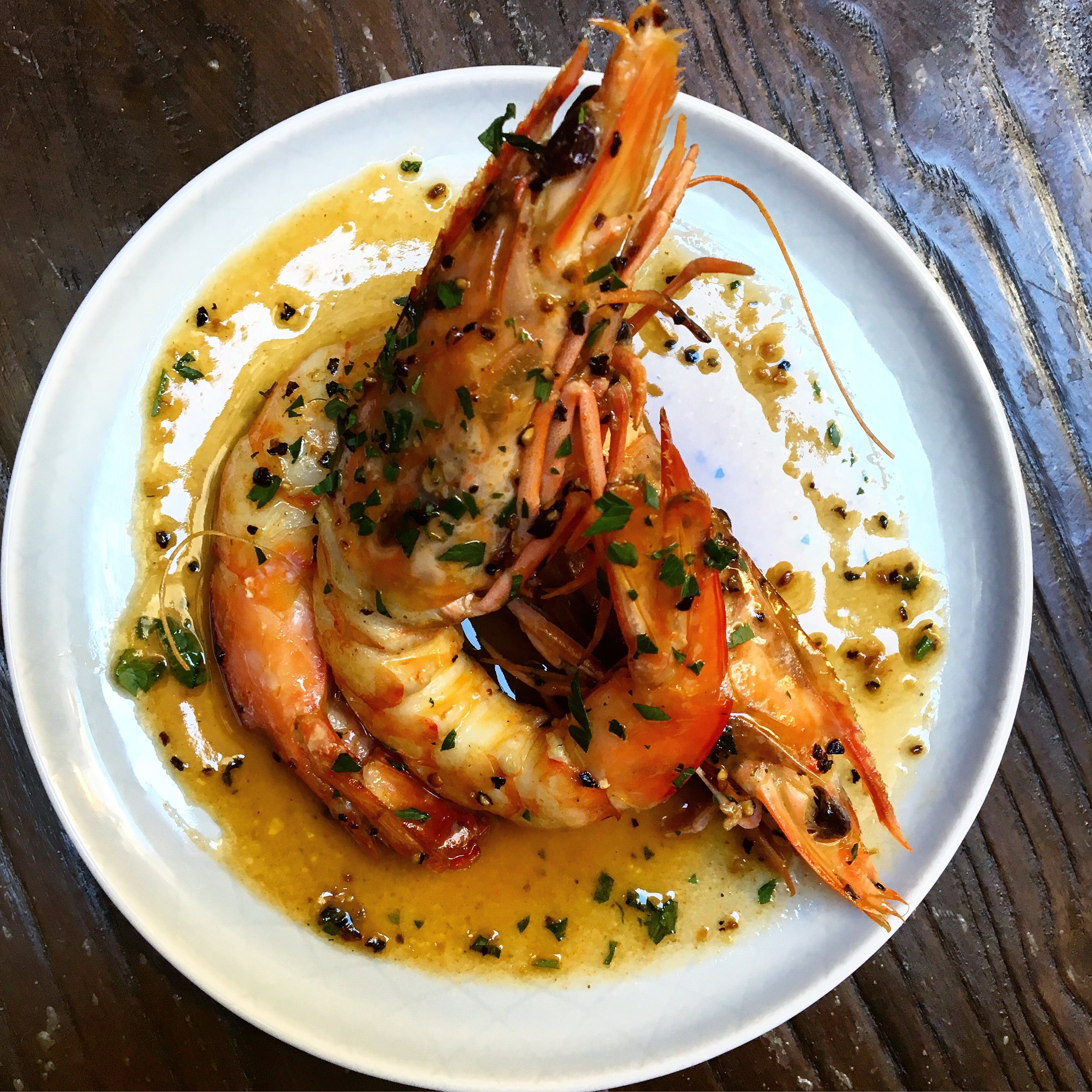  U8 South Australian king prawns, roasted garlic &amp; paprika butter.   