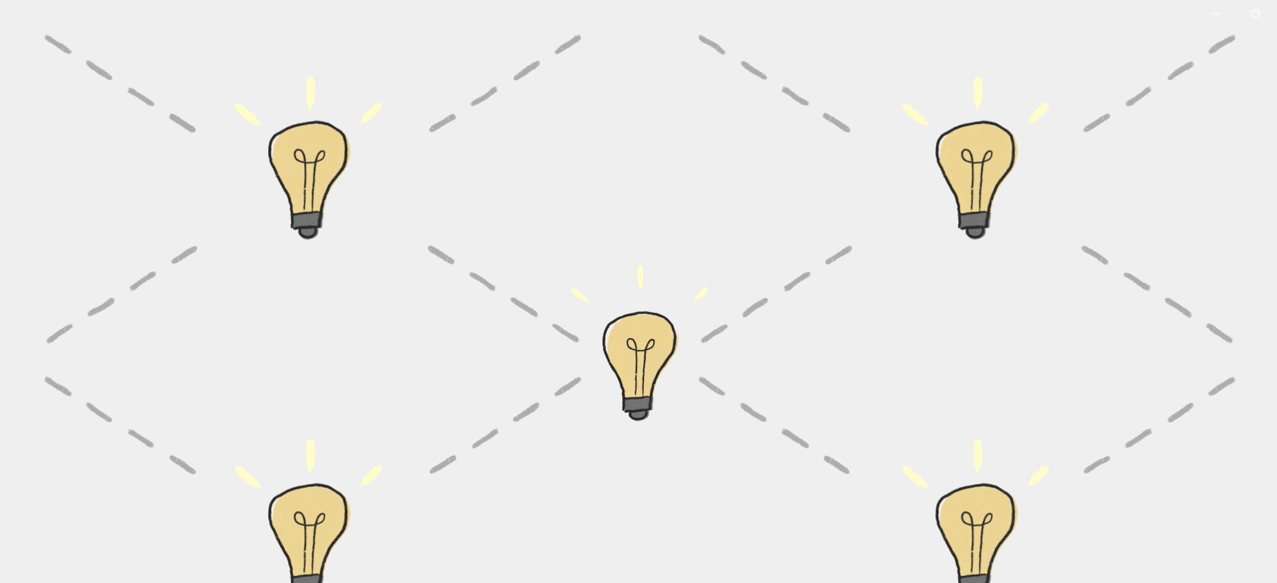 Six illustrated light bulbs connected in a network pattern on a gray background.