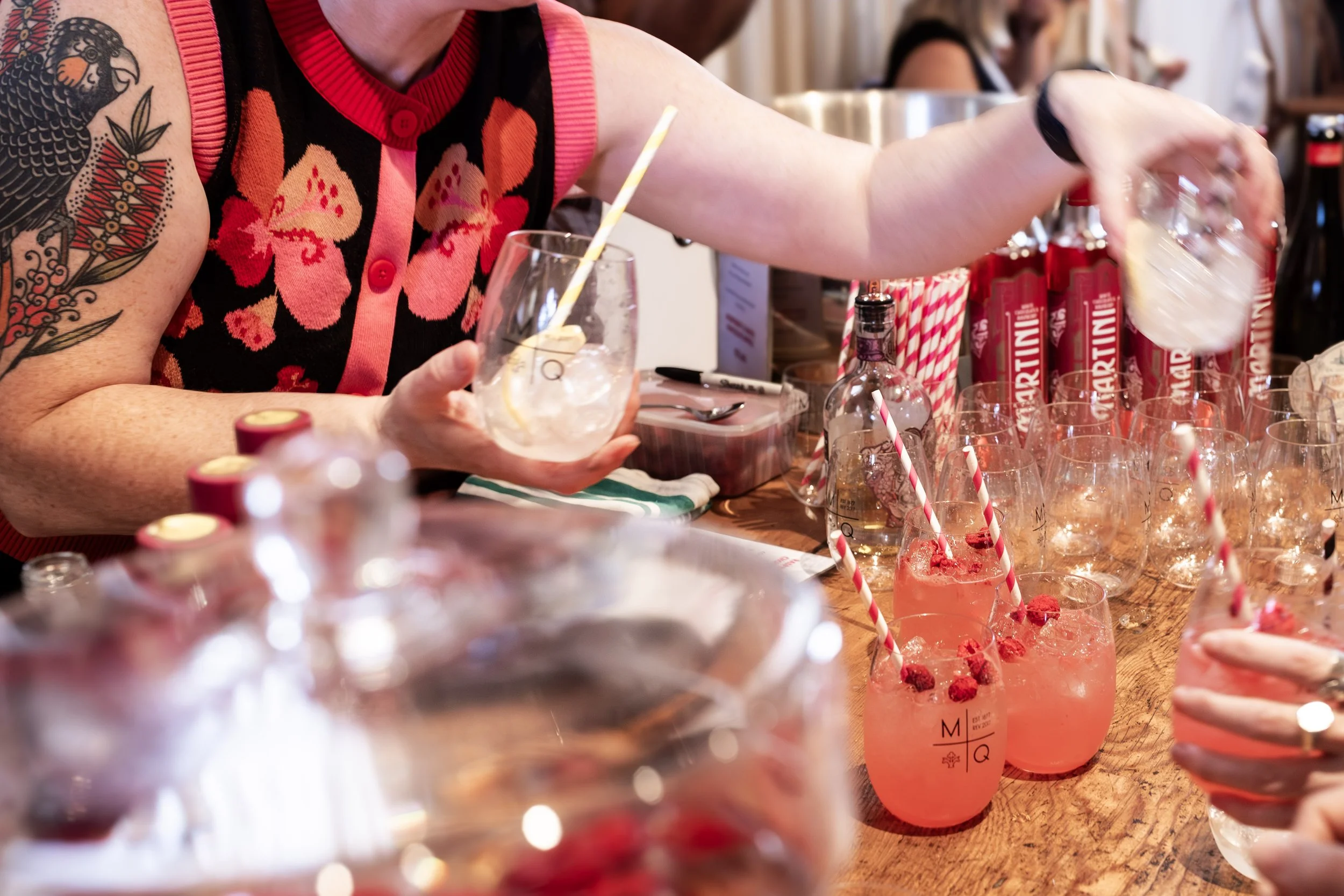 Noble Bootleggers ready to serve bottled cocktail - Raspberry & White Chocolate Martini. Served as a spritz.