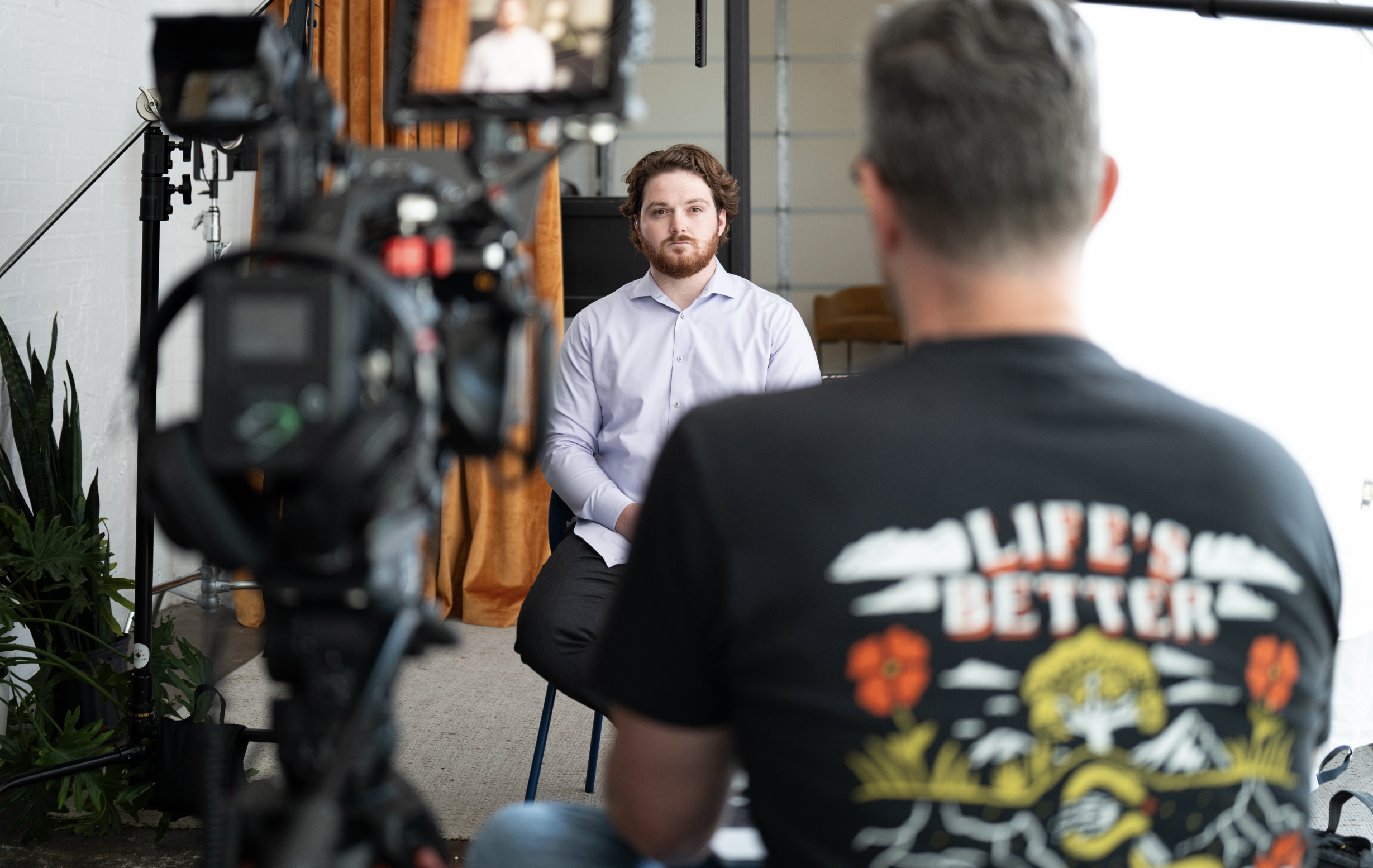 behind the scenes image of a client testimonial video