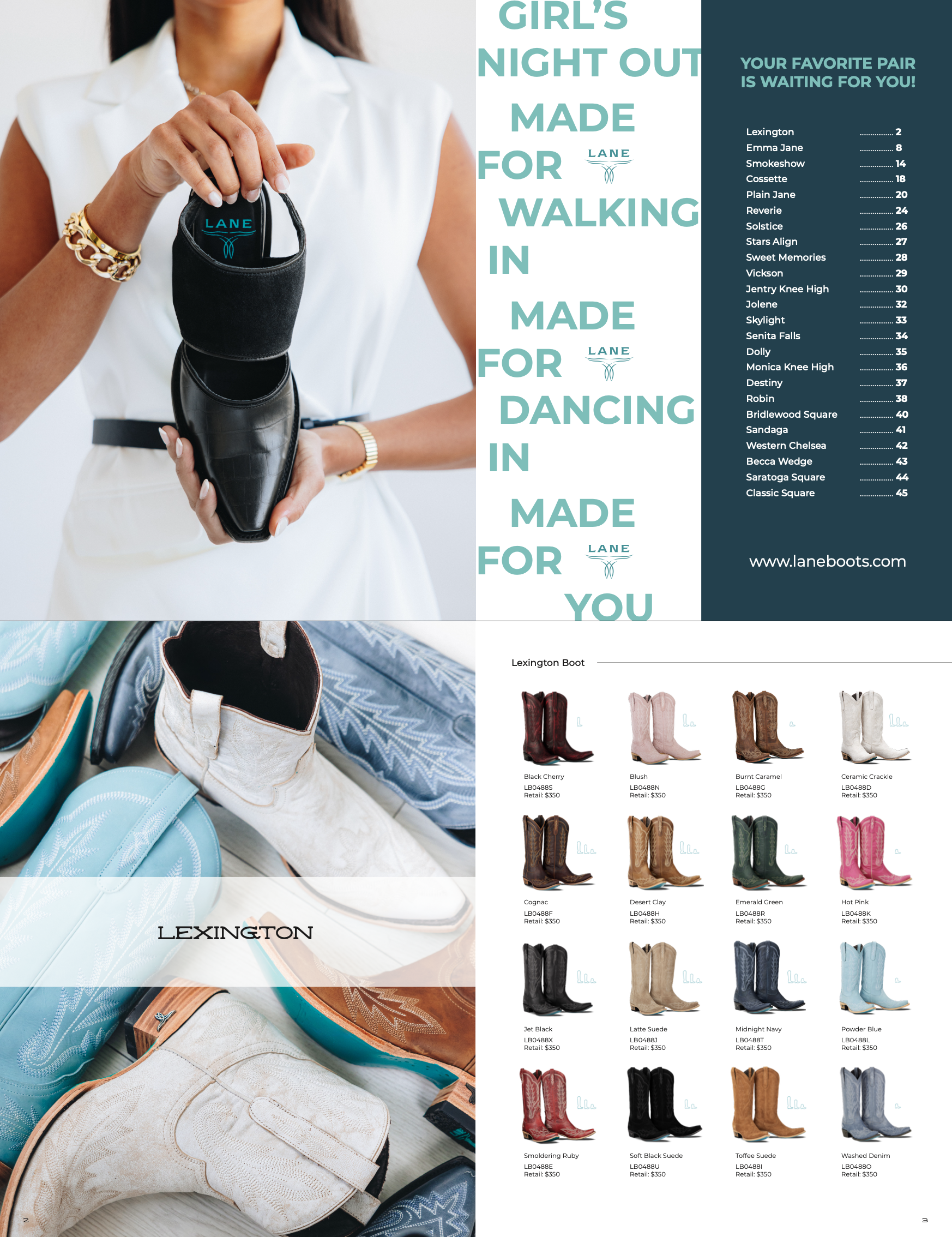 screen grab of lane boots whole sale catalog pages