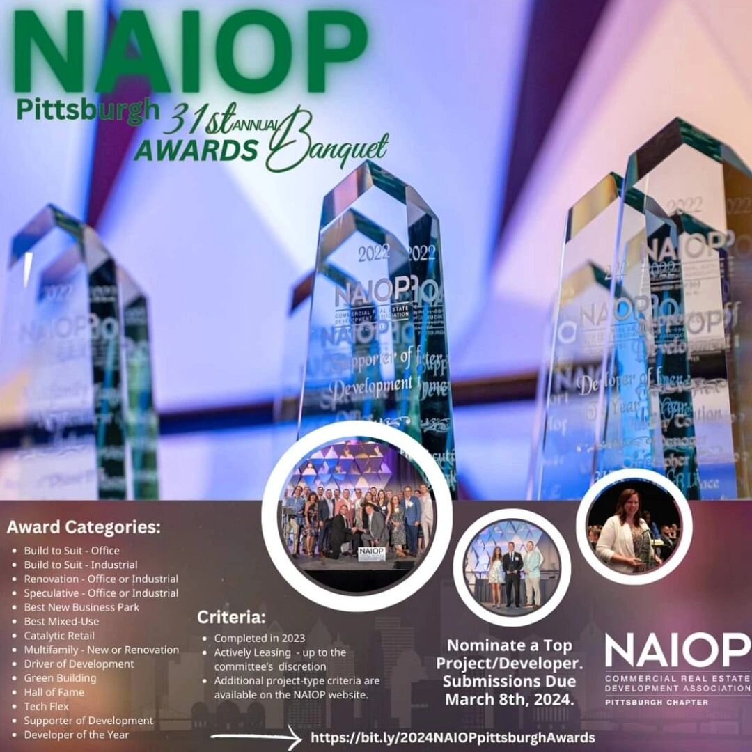 NOMIMATIONS DUE BY
THIS FRIDAY! 🏆
Are you in the Pittsburgh Commercial Real Estate industry? Nominate a Top Project/Developer for our 31st Annual Awards Banquet taking place on May 9th. ⁠
⁠
All submissions must be submitted via the online form by Ma
