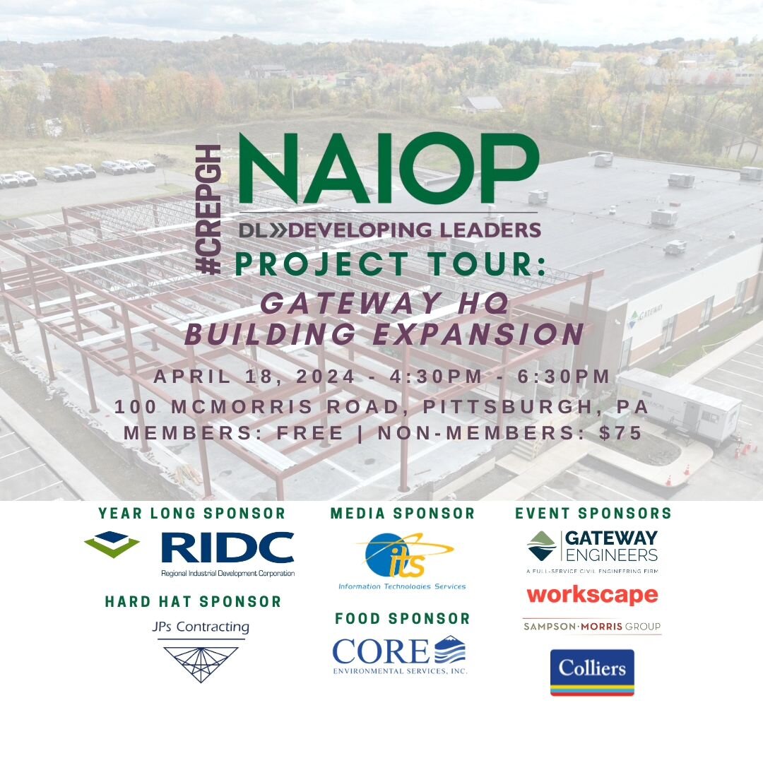 Join us for our second Developing Leaders Project Tour of 2024. We will get an inside view of the @gatewayengineers HQ Building Expansion.

NAIOP Members: FREE
Non-Members: $75

Register via link in bio.

#CREpgh #DLpgh #ProjectTour #pittsburghpa #Pi