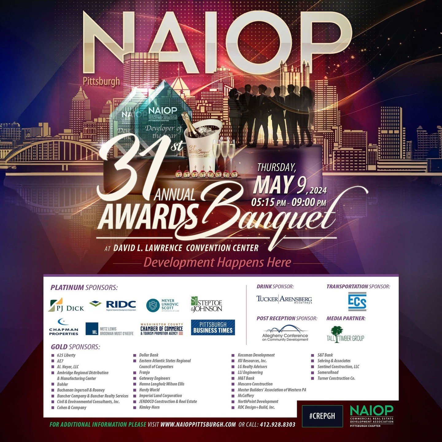 This is your final reminder that our 2024 Awards Banquet ticket sales 🎟️ END this Wednesday, May 1st!! 🏆⁠ Link in bio.⁠
https://bit.ly/2024NAIOPpittsburghAwards⁠
⁠
Join us for the 31st Annual NAIOP Pittsburgh Awards Banquet, on May 9th as we honor 