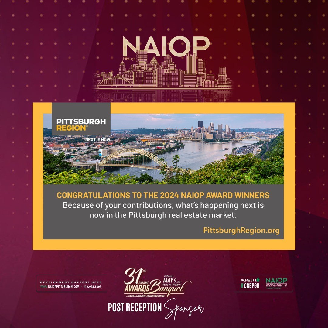 Thank you to our 2024 Awards Banquet Post Reception sponsor 🥳. We appreciate your support!⁠
⁠
Pittsburgh Regional Alliance⁠
www.pittsburghregion.org⁠
@pghregion⁠
⁠
#CREpgh⁠
#DevelopmentHappensHere #PittsburghPA #CRE #PittsburghCRE #Development #NAIO