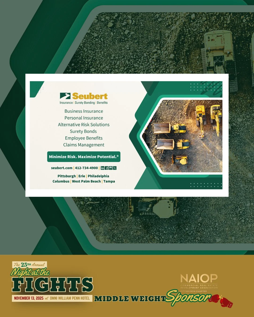 Thank you, Seubert, for your support of our 25th Annual NAIOP Pittsburgh  Night At The Fights, as a Middleweight Sponsor. Learn more about Seubert at the link in our profile.⁠
⁠
#CREpgh⁠