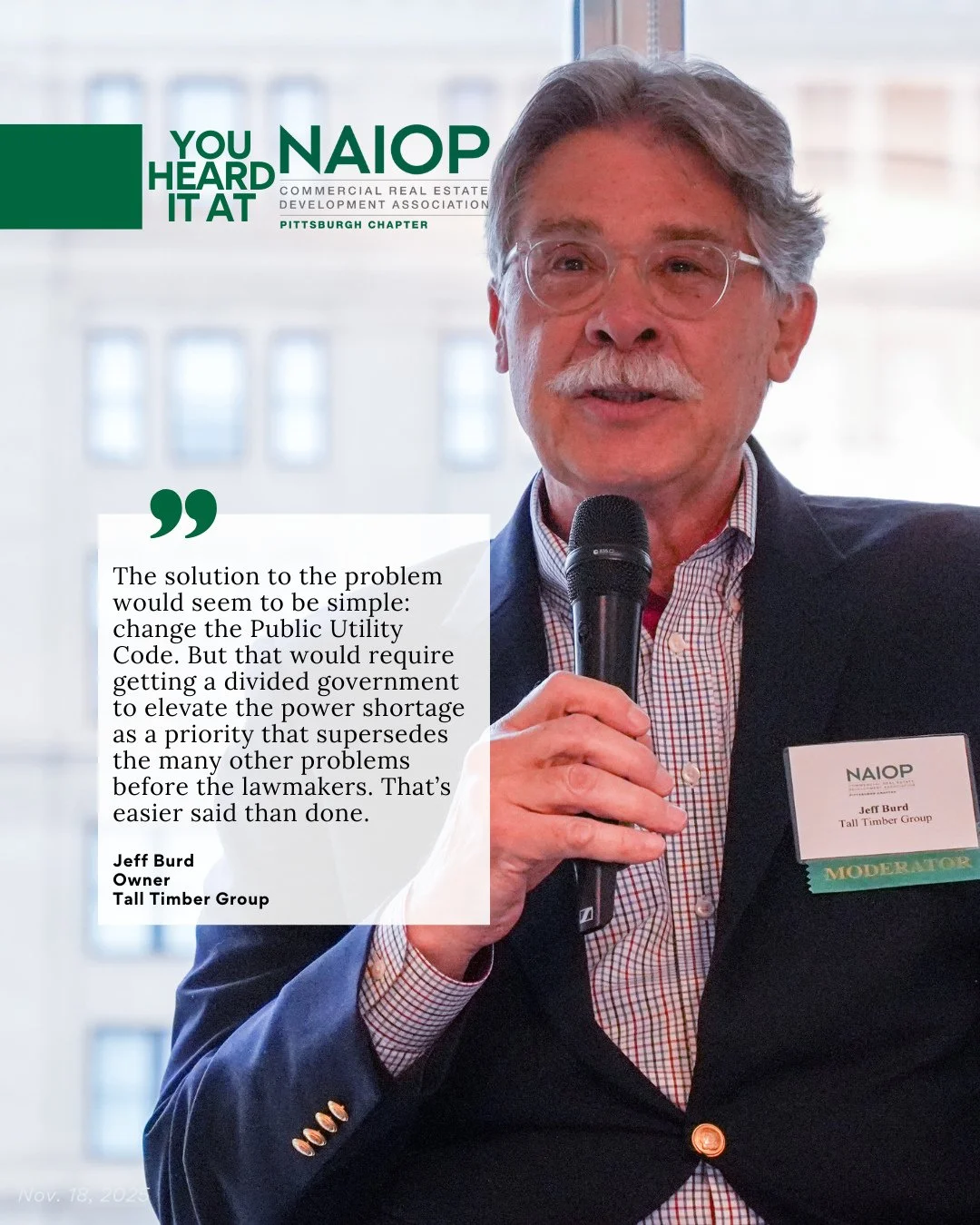 𝒀𝒐𝒖 𝑯𝒆𝒂𝒓𝒅 𝑰𝒕 𝑨𝒕 𝑵𝑨𝑰𝑶𝑷 🎤 ⁠
⁠
Jeff Burd, Owner, @talltimbergrp, shared THE SOLUTION at our November Chapter Meeting, &ldquo;The solution to the problem would seem to be simple: change the Public Utility Code. But that would require ge