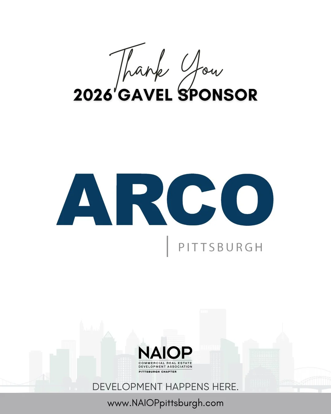 Thank you to ARCO Pittsburgh for your support of NAIOP Pittsburgh. By choosing to invest as a 2026 NAIOP Pittsburgh Gavel Sponsor, you are investing in #CREpgh.⁠
⁠
Together, we can work to ensure Pittsburgh is a place where "Development Happens 