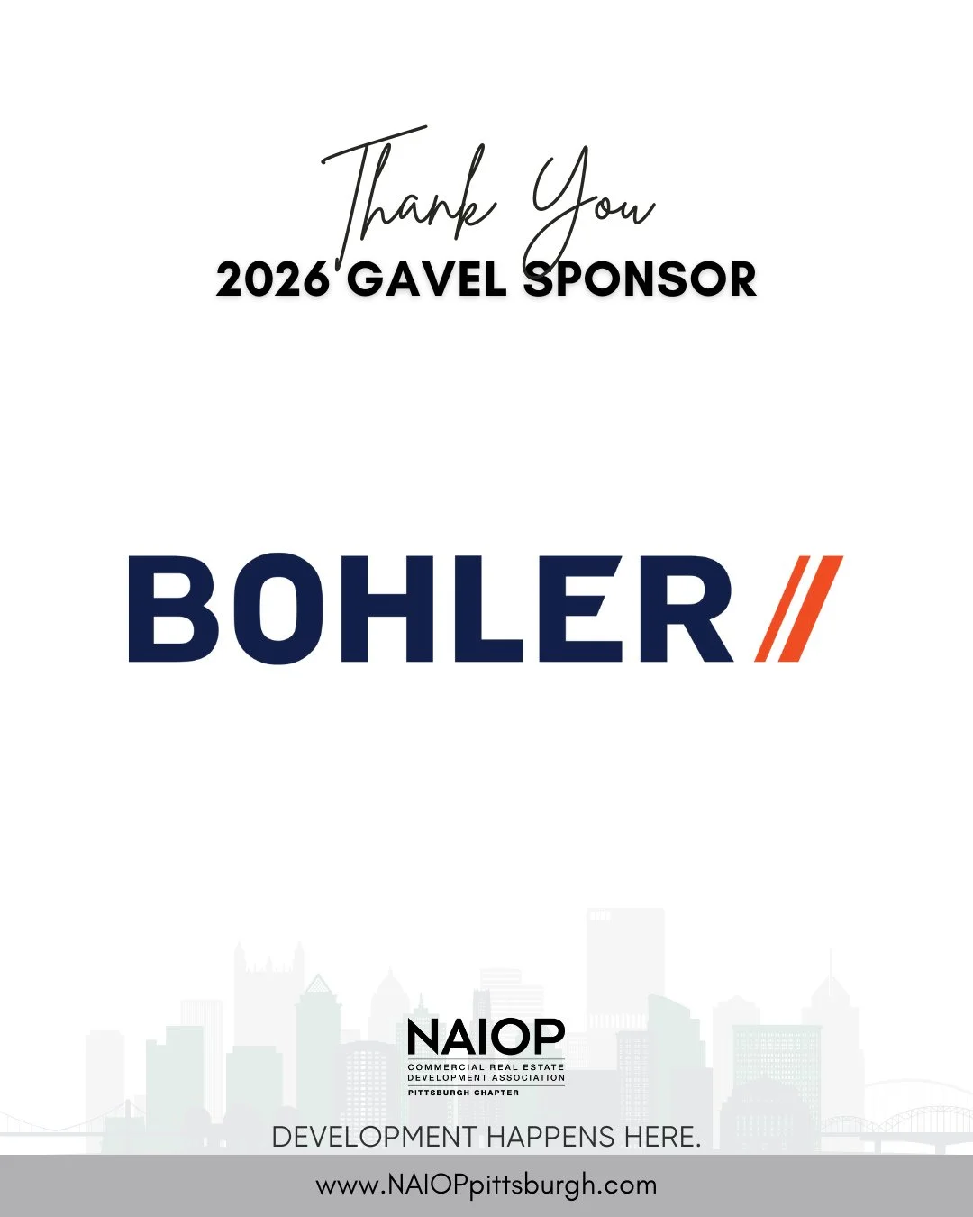 Thank you to Bohler for your support of NAIOP Pittsburgh. By choosing to invest as a 2026 NAIOP Pittsburgh Gavel Sponsor, you are investing in #CREpgh.⁠
⁠
Together, we can work to ensure Pittsburgh is a place where "Development Happens Here.&quo