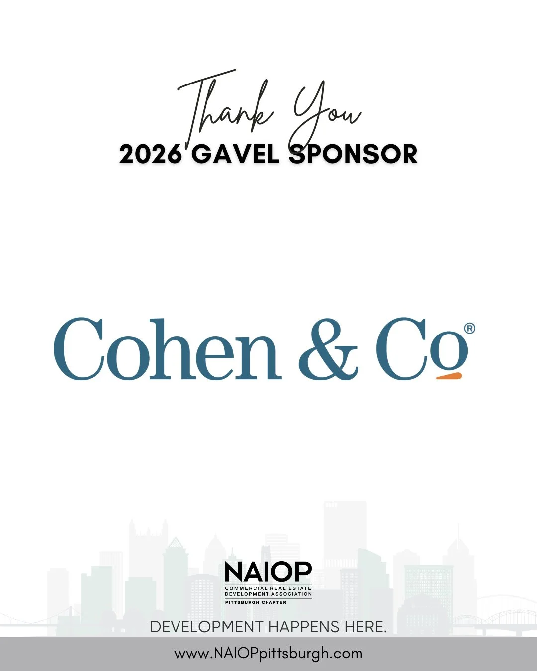 Thank you to Cohen &amp; Co. for your support of NAIOP Pittsburgh. By choosing to invest as a 2026 NAIOP Pittsburgh Gavel Sponsor, you are investing in #CREpgh.⁠
⁠
Together, we can work to ensure Pittsburgh is a place where "Development Happens 