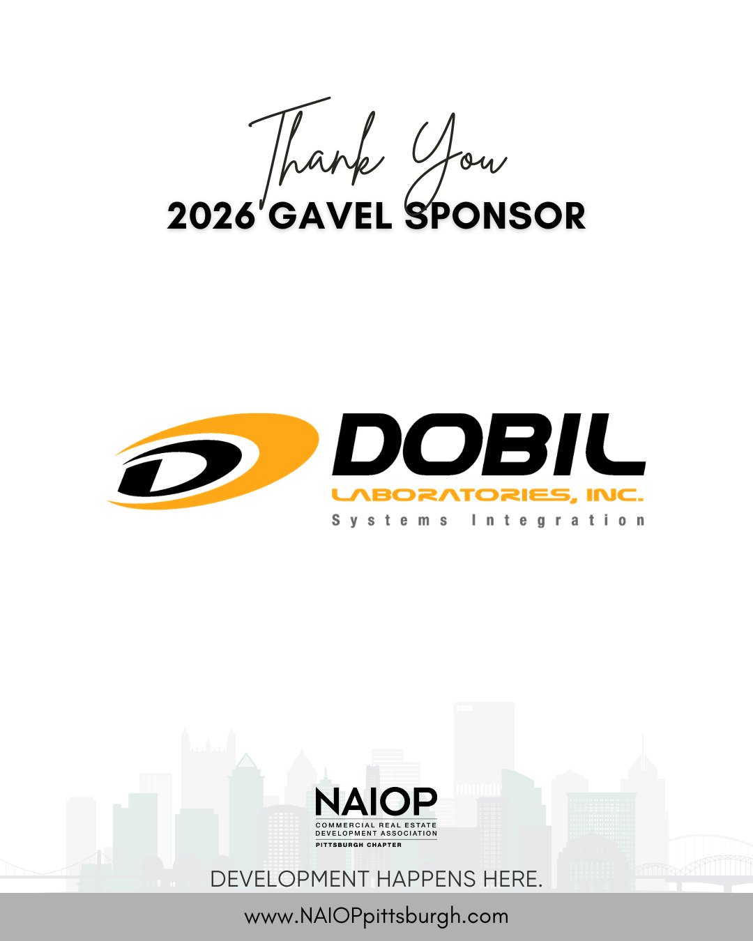 Thank you to Dobil Laboratories for your support of NAIOP Pittsburgh. By choosing to invest as a 2026 NAIOP Pittsburgh Gavel Sponsor, you are investing in #CREpgh.⁠
⁠
Together, we can work to ensure Pittsburgh is a place where "Development Happe
