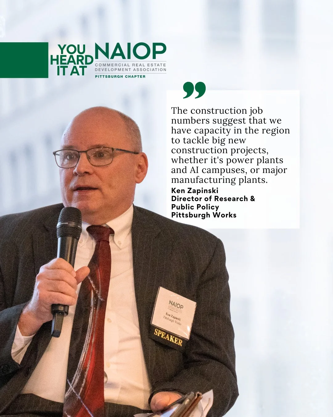 "We have capacity in the [Pittsburgh] region to tackle big new construction projects...power plants, AI campuses, or major manufacturing plants." 𝒀𝒐𝒖 𝑯𝒆𝒂𝒓𝒅 𝑰𝒕 𝑨𝒕 𝑵𝑨𝑰𝑶𝑷 🎤 ⁠ by Ken Zapinski, Director of Research &amp; Public