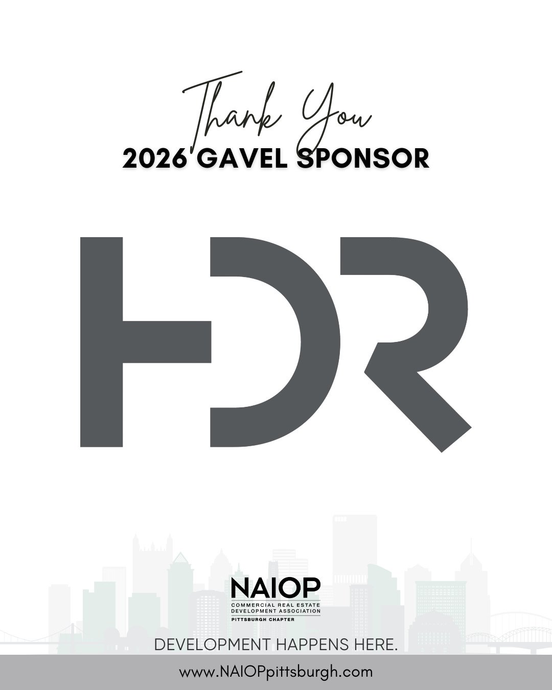 Thank you to HDR for your support of NAIOP Pittsburgh. By choosing to invest as a 2026 NAIOP Pittsburgh Gavel Sponsor, you are investing in #CREpgh.⁠
⁠
Together, we can work to ensure Pittsburgh is a place where "Development Happens Here."⁠